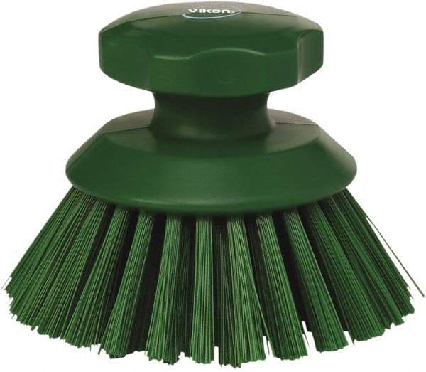 Vikan - 1-1/2" Bristle Length, Polyester Food Service Brush - 3-3/4" Long x 5" Wide Head, 5" OAL, Green, Polypropylene Block - Industrial Tool & Supply