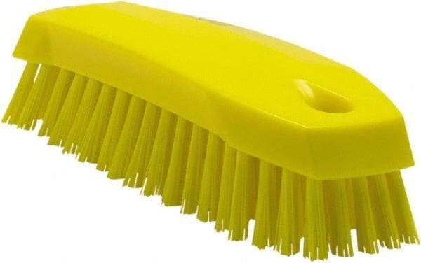 Vikan - 1" Bristle Length, Polyester Scrub Brush - 6-1/4" Long x 7" Wide Head, 7" OAL, Yellow, Polypropylene Block - Industrial Tool & Supply