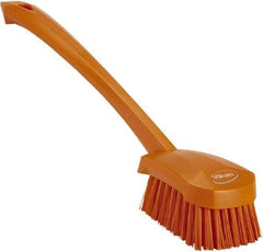 Vikan - 1.3" Bristle Length, Polyester Scrub Brush - 4" Long x 2-3/4" Wide Head, 15-3/4" OAL, Orange, Polypropylene Block - Industrial Tool & Supply
