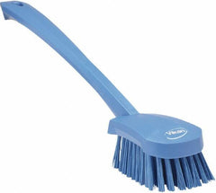 Vikan - 1.3" Bristle Length, Polyester Scrub Brush - 4" Long x 2-3/4" Wide Head, 15-3/4" OAL, Blue, Polypropylene Block - Industrial Tool & Supply