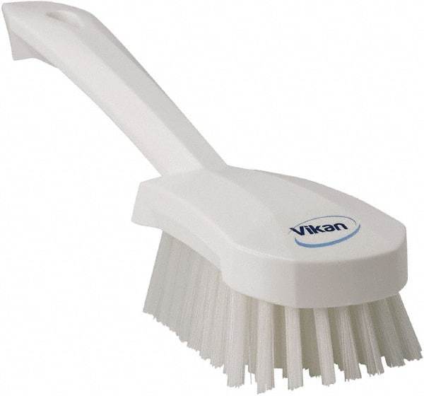 Vikan - 1.3" Bristle Length, Polyester Scrub Brush - 4-1/4" Long x 2-3/4" Wide Head, 10" OAL, White, Polypropylene Block - Industrial Tool & Supply