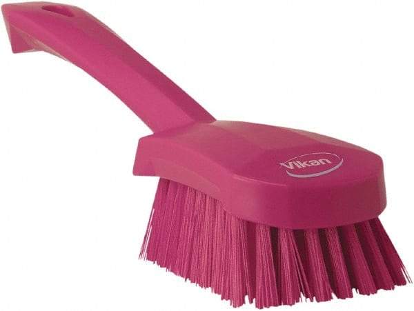 Vikan - 1.3" Bristle Length, Polyester Scrub Brush - 4-1/4" Long x 2-3/4" Wide Head, 10" OAL, Pink, Polypropylene Block - Industrial Tool & Supply