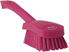 Vikan - 1.3" Bristle Length, Polyester Scrub Brush - 4-1/4" Long x 2-3/4" Wide Head, 10" OAL, Pink, Polypropylene Block - Industrial Tool & Supply