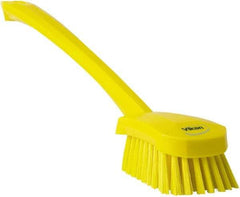 Vikan - 1.3" Bristle Length, Polyester Scrub Brush - 4" Long x 2-3/4" Wide Head, 15-3/4" OAL, Yellow, Polypropylene Block - Industrial Tool & Supply