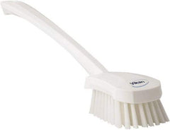 Vikan - 1.3" Bristle Length, Polyester Scrub Brush - 4" Long x 2-3/4" Wide Head, 15-3/4" OAL, White, Polypropylene Block - Industrial Tool & Supply