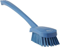 Vikan - 1.3" Bristle Length, Polyester Scrub Brush - 4" Long x 2-3/4" Wide Head, 15-3/4" OAL, Blue, Polypropylene Block - Industrial Tool & Supply