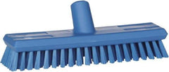 Vikan - 1.3" Bristle Length, Polyester Scrub Brush - 10-3/4" Long x 2-1/2" Wide Head, 11" OAL, European Threaded Handle, Blue, Polypropylene Block - Industrial Tool & Supply