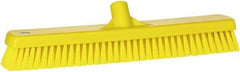 Vikan - 1.8" Bristle Length, Polyester Scrub Brush - 18" Long x 2-1/2" Wide Head, 19" OAL, European Threaded Handle, Yellow, Polypropylene Block - Industrial Tool & Supply