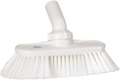 Vikan - 1-1/2" Bristle Length, Polyester Wash Brush - 7-3/4" Long x 3" Wide Head, 8" OAL, European Threaded Handle, White, Polypropylene Block, Flagged - Industrial Tool & Supply