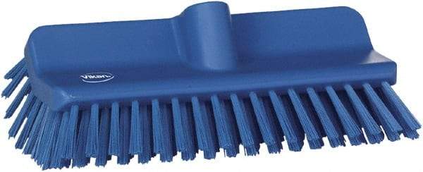 Vikan - 1-1/2" Bristle Length, Polyester Cleaning & Finishing Brush - 9-5/8" Long x 5" Wide Head, 10" OAL, European Threaded Handle, Blue, Polypropylene Block - Industrial Tool & Supply