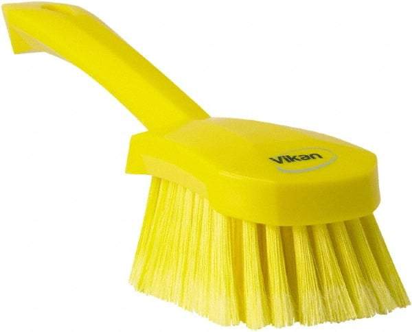 Vikan - 1.8" Bristle Length, Polyester Scrub Brush - 4-1/4" Long x 2-3/4" Wide Head, 10" OAL, Yellow, Polypropylene Block, Flagged - Industrial Tool & Supply