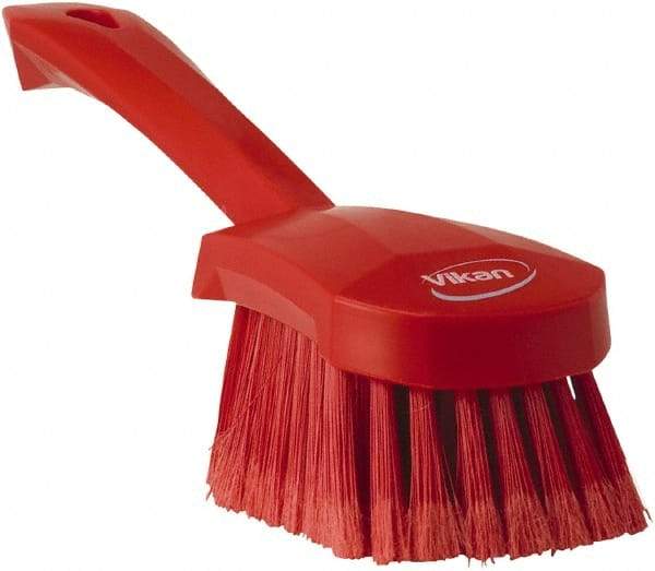 Vikan - 1.8" Bristle Length, Polyester Scrub Brush - 4-1/4" Long x 2-3/4" Wide Head, 10" OAL, Red, Polypropylene Block, Flagged - Industrial Tool & Supply