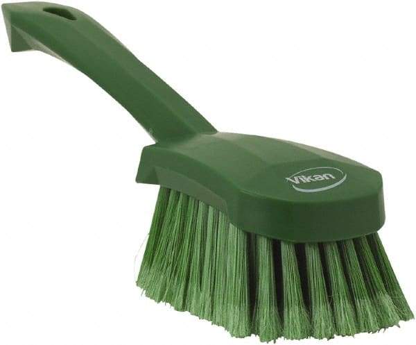 Vikan - 1.8" Bristle Length, Polyester Scrub Brush - 4-1/4" Long x 2-3/4" Wide Head, 10" OAL, Green, Polypropylene Block, Flagged - Industrial Tool & Supply