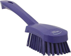 Vikan - 1.3" Bristle Length, Polyester Scrub Brush - 4-1/4" Long x 2-3/4" Wide Head, 10" OAL, Purple, Polypropylene Block - Industrial Tool & Supply