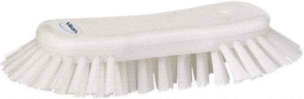 Vikan - 1.3" Bristle Length, Polyester Utility Scrub Brush - 7-3/4" Long x 3" Wide Head, 8" OAL, European Threaded Handle, White, Polypropylene Block - Industrial Tool & Supply