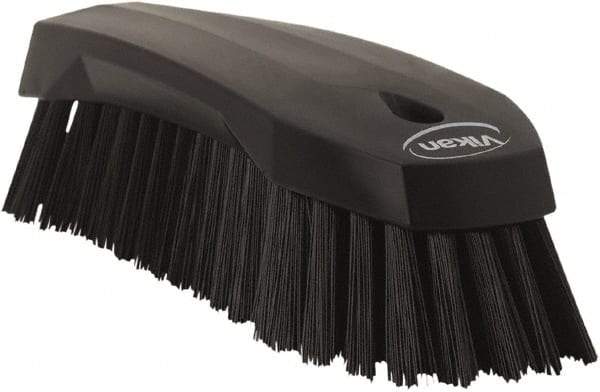 Vikan - 1.3" Bristle Length, Polyester Utility Scrub Brush - 7" Long x 3" Wide Head, 8" OAL, Black, Polypropylene Block - Industrial Tool & Supply