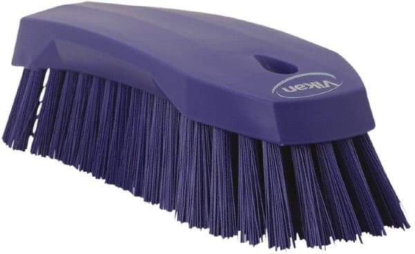 Vikan - 1.3" Bristle Length, Polyester Utility Scrub Brush - 7" Long x 3" Wide Head, 8" OAL, Purple, Polypropylene Block - Industrial Tool & Supply