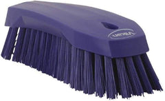 Vikan - 1.3" Bristle Length, Polyester Utility Scrub Brush - 7" Long x 3" Wide Head, 8" OAL, Purple, Polypropylene Block - Industrial Tool & Supply