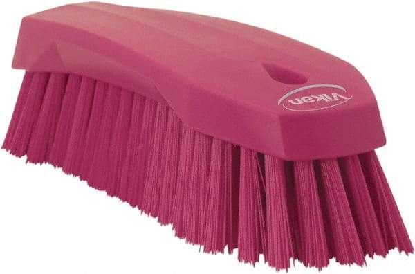 Vikan - 1.3" Bristle Length, Polyester Utility Scrub Brush - 7" Long x 3" Wide Head, 8" OAL, Pink, Polypropylene Block - Industrial Tool & Supply