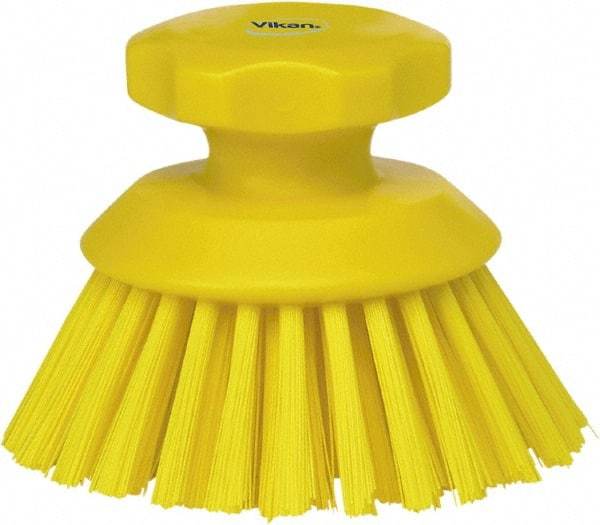 Vikan - 1-1/2" Bristle Length, Polyester Food Service Brush - 3-3/4" Long x 5" Wide Head, 5" OAL, Yellow, Polypropylene Block - Industrial Tool & Supply