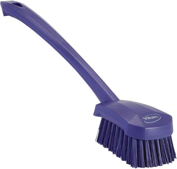 Vikan - 1.3" Bristle Length, Polyester Scrub Brush - 4" Long x 2-3/4" Wide Head, 15-3/4" OAL, Purple, Polypropylene Block - Industrial Tool & Supply
