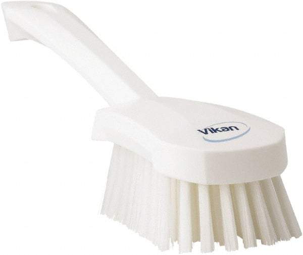 Vikan - 1.3" Bristle Length, Polyester Scrub Brush - 4-1/4" Long x 2-3/4" Wide Head, 10" OAL, White, Polypropylene Block - Industrial Tool & Supply