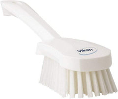 Vikan - 1.3" Bristle Length, Polyester Scrub Brush - 4-1/4" Long x 2-3/4" Wide Head, 10" OAL, White, Polypropylene Block - Industrial Tool & Supply