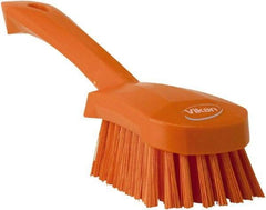Vikan - 1.3" Bristle Length, Polyester Scrub Brush - 4-1/4" Long x 2-3/4" Wide Head, 10" OAL, Orange, Polypropylene Block - Industrial Tool & Supply