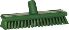 Vikan - 1.3" Bristle Length, Polyester Scrub Brush - 10-3/4" Long x 2-1/2" Wide Head, 11" OAL, European Threaded Handle, Green, Polypropylene Block - Industrial Tool & Supply