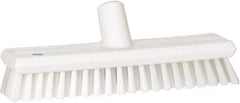 Vikan - 1.3" Bristle Length, Polyester Scrub Brush - 10-3/4" Long x 2-1/2" Wide Head, 11" OAL, European Threaded Handle, White, Polypropylene Block - Industrial Tool & Supply