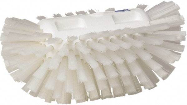 Vikan - 1-1/2" Bristle Length, Polyester Utility Scrub Brush - 5-1/2" Wide Head, 8" OAL, European Threaded Handle, White, Polypropylene Block - Industrial Tool & Supply
