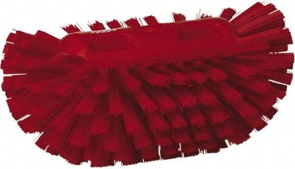 Vikan - 1-1/2" Bristle Length, Polyester Utility Scrub Brush - 5-1/2" Wide Head, 8" OAL, European Threaded Handle, Red, Polypropylene Block - Industrial Tool & Supply