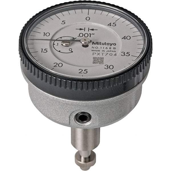 Mitutoyo - 0.2" Range, 50-0 Dial Reading, 0.001" Graduation Dial Drop Indicator - 40mm Dial, 1/2" Range per Revolution, 0.001" Accuracy, Revolution Counter - Industrial Tool & Supply
