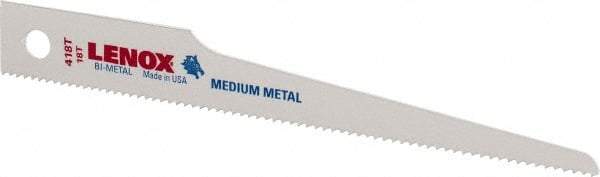Lenox - 4" Long x 1/2" Thick, Bi-Metal Reciprocating Saw Blade - Straight Profile, 18 TPI, Toothed Edge - Industrial Tool & Supply