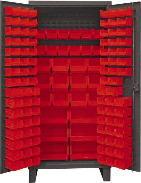 Durham - 126 Bin Storage Cabinet - Steel, 36" Wide x 24" Deep x 78" High, Red - Industrial Tool & Supply