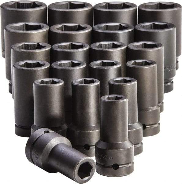 Proto - 21 Piece 1" Drive Deep Impact Socket Set - 6 Points, 3/4 to 2", Inch Measurement Standard - Industrial Tool & Supply
