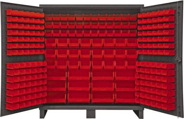 Durham - 240 Bin Storage Cabinet - Steel, 72" Wide x 24" Deep x 78" High, Red - Industrial Tool & Supply