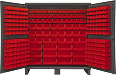Durham - 240 Bin Storage Cabinet - Steel, 72" Wide x 24" Deep x 78" High, Red - Industrial Tool & Supply
