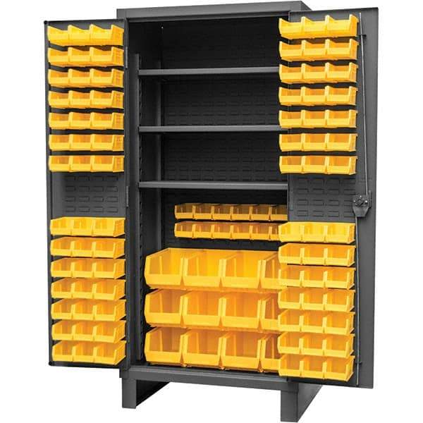 Durham - 3 Shelf 108 Bin Storage Cabinet - Steel, 36" Wide x 24" Deep x 78" High, Gray - Industrial Tool & Supply