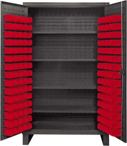 Durham - 4 Shelf 120 Bin Storage Cabinet - Steel, 48" Wide x 24" Deep x 78" High, Red - Industrial Tool & Supply
