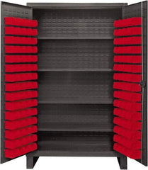 Durham - 4 Shelf 120 Bin Storage Cabinet - Steel, 48" Wide x 24" Deep x 78" High, Red - Industrial Tool & Supply