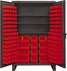 Durham - 3 Shelf 134 Bin Storage Cabinet - Steel, 48" Wide x 24" Deep x 78" High, Red - Industrial Tool & Supply