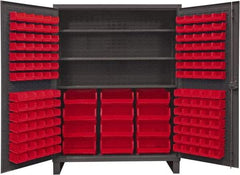 Durham - 3 Shelf 156 Bin Storage Cabinet - Steel, 60" Wide x 24" Deep x 78" High, Red - Industrial Tool & Supply