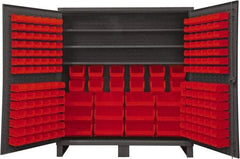 Durham - 3 Shelf 192 Bin Storage Cabinet - Steel, 72" Wide x 24" Deep x 78" High, Red - Industrial Tool & Supply