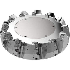 Seco - 9.84" Cut Diam, 2.36" Arbor Hole, 11mm Max Depth of Cut, 71° Indexable Chamfer & Angle Face Mill - 11 Inserts, Right Hand Cut, 11 Flutes, Through Coolant, Series R220.56 - Industrial Tool & Supply