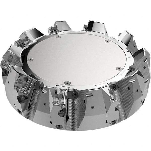 Seco - 200mm Cut Diam, 60mm Arbor Hole, 9mm Max Depth of Cut, 48° Indexable Chamfer & Angle Face Mill - 9 Inserts, 80 Insert, Right Hand Cut, 9 Flutes, Through Coolant, Series R220.54 - Industrial Tool & Supply