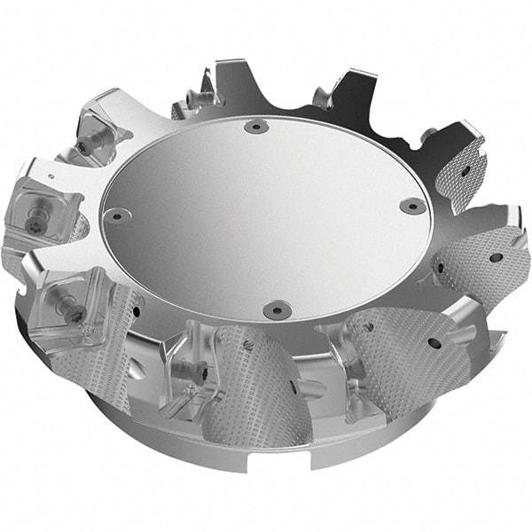 Seco - 6.3" Cut Diam, 2" Arbor Hole, 11mm Max Depth of Cut, 71° Indexable Chamfer & Angle Face Mill - 10 Inserts, Right Hand Cut, 10 Flutes, Through Coolant, Series R220.56 - Industrial Tool & Supply