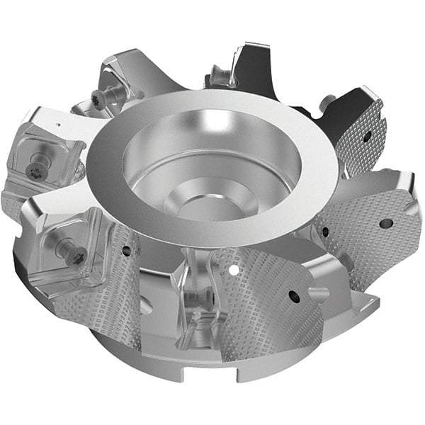Seco - 125mm Cut Diam, 40mm Arbor Hole, 11mm Max Depth of Cut, 71° Indexable Chamfer & Angle Face Mill - 8 Inserts, 63 Insert, Right Hand Cut, 8 Flutes, Through Coolant, Series R220.56 - Industrial Tool & Supply