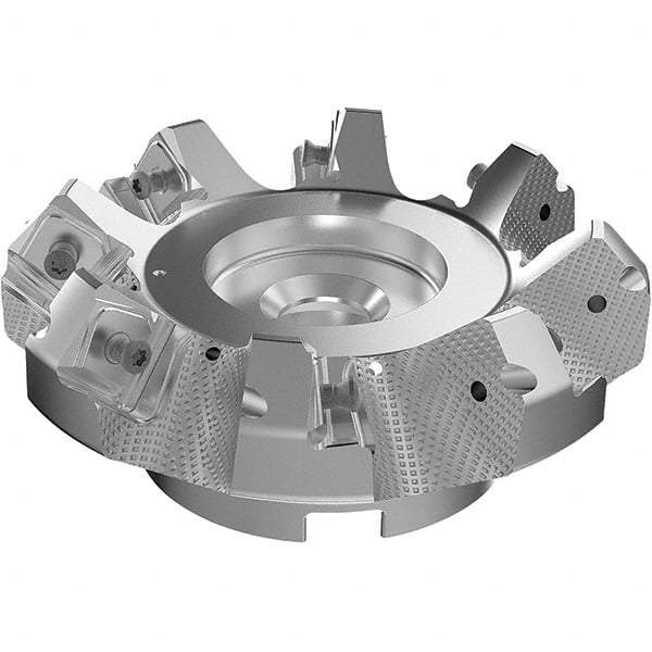 Seco - 125mm Cut Diam, 40mm Arbor Hole, 9mm Max Depth of Cut, 48° Indexable Chamfer & Angle Face Mill - 8 Inserts, 63 Insert, Right Hand Cut, 8 Flutes, Through Coolant, Series R220.54 - Industrial Tool & Supply