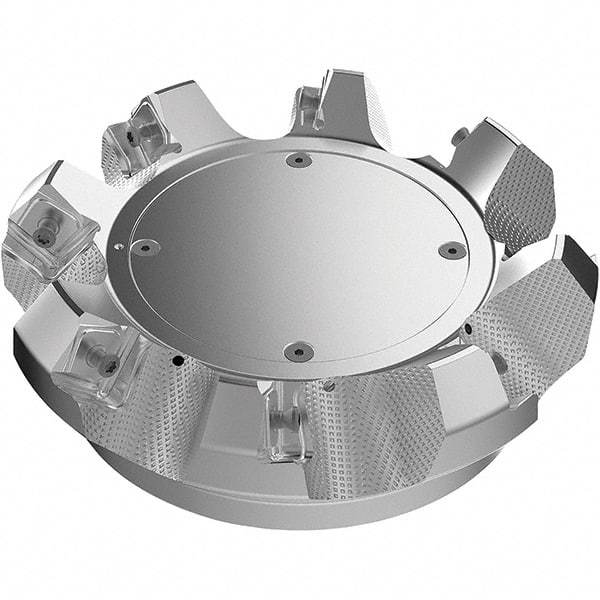 Seco - 6.3" Cut Diam, 2" Arbor Hole, 9mm Max Depth of Cut, 48° Indexable Chamfer & Angle Face Mill - 8 Inserts, Right Hand Cut, 8 Flutes, Through Coolant, Series R220.54 - Industrial Tool & Supply